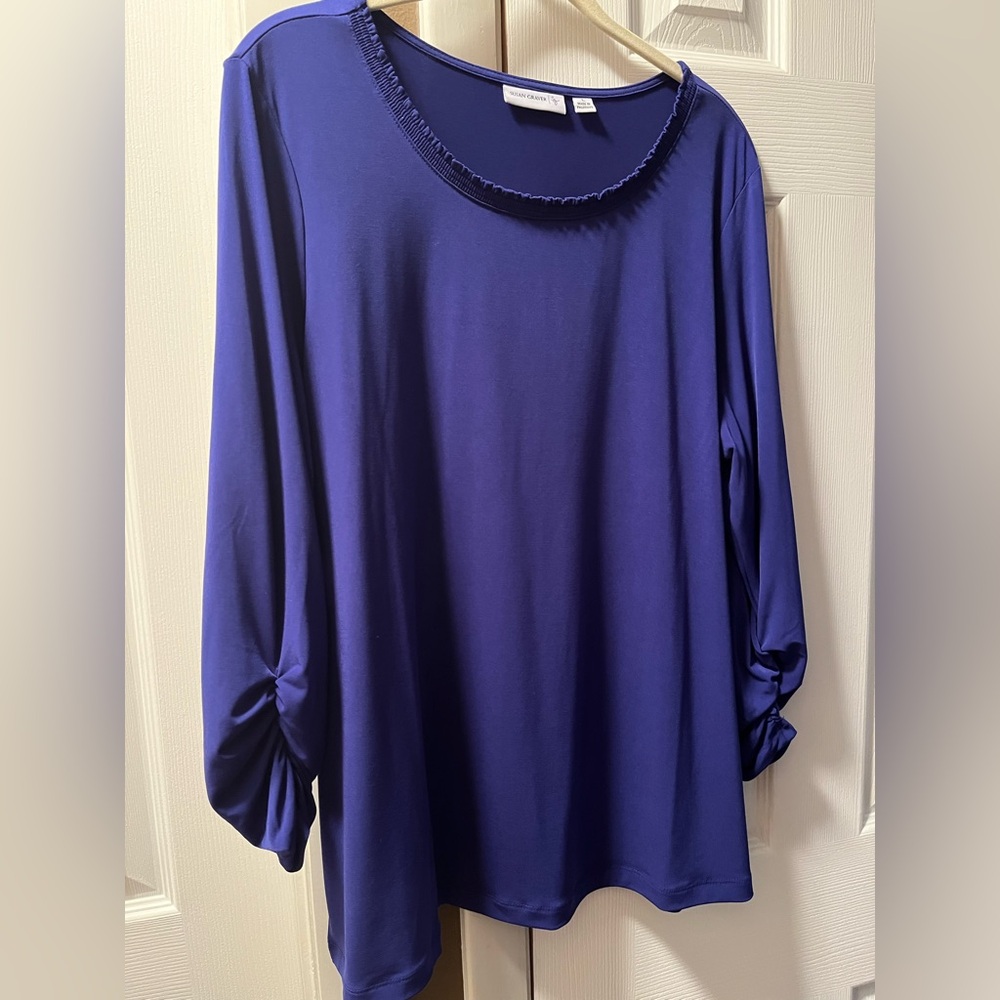 Susan Graver Blue 3/4 Sleeve Relaxed Blouse
